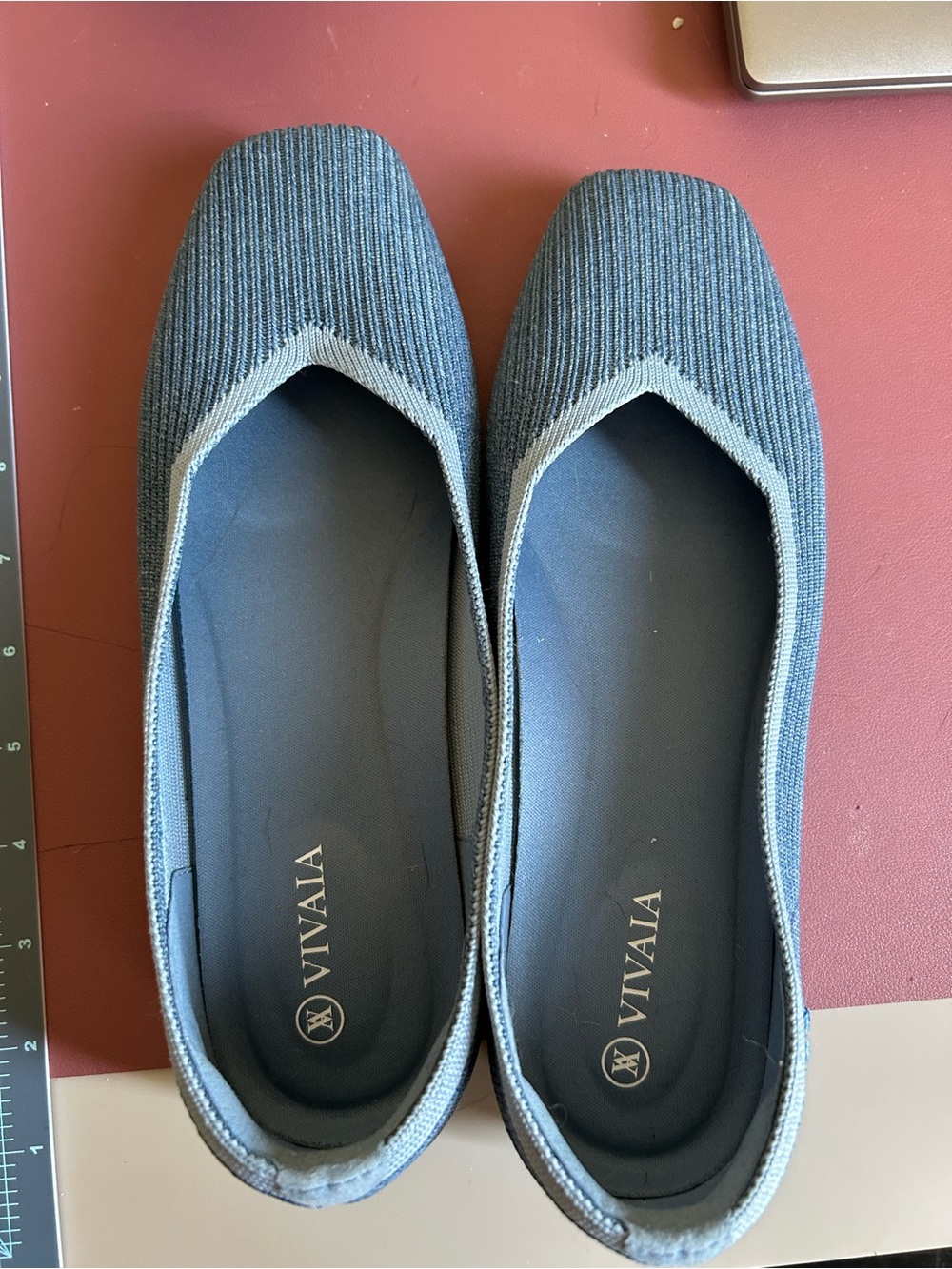 Vivaia Light Blue Square Toe Flat 37.5